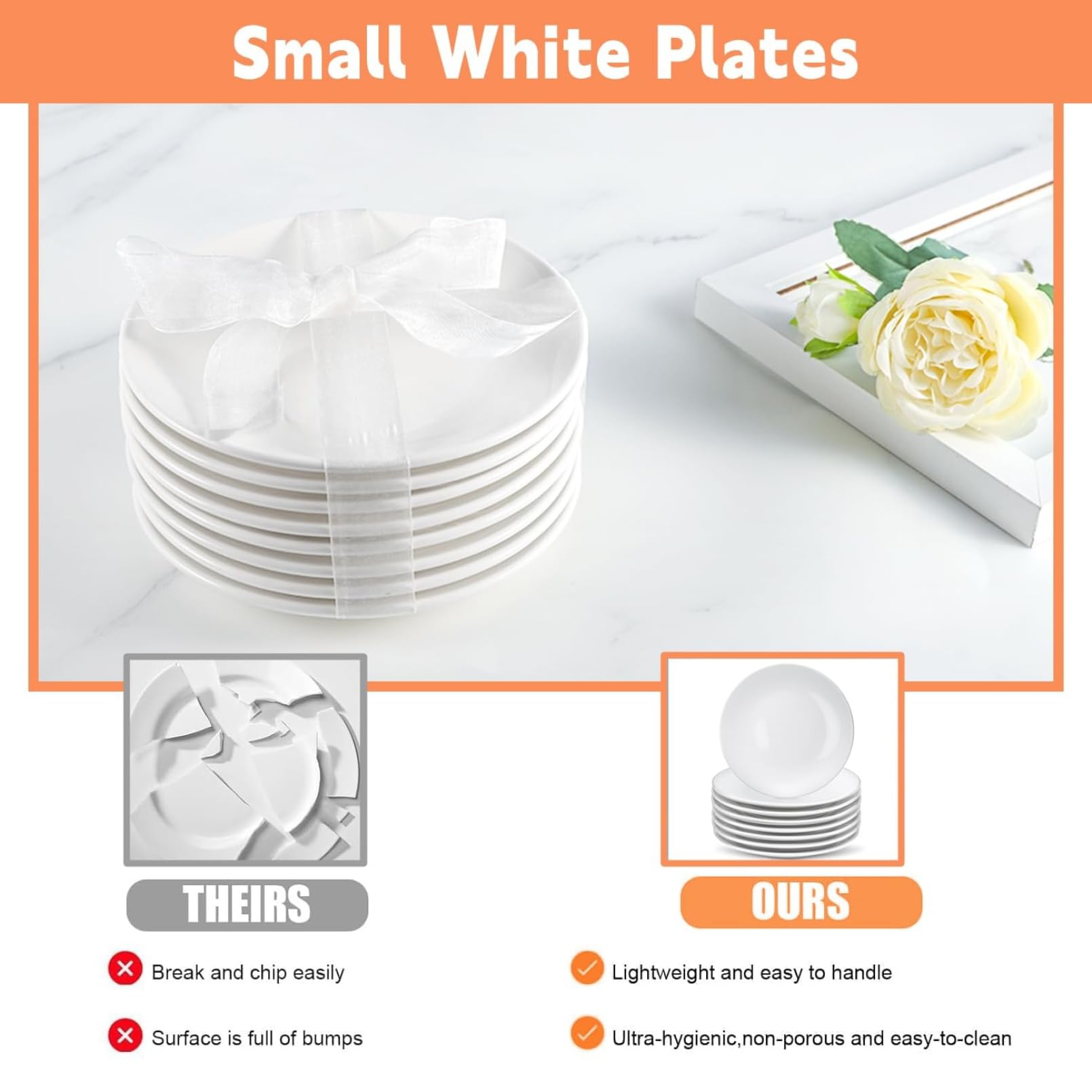 Lot de 16 assiettes à dessert rondes en porcelaine blanche de 15 cm