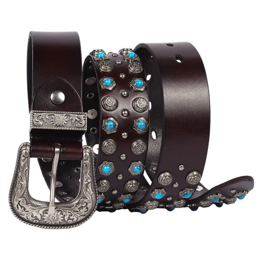 Men 3.8cm Retro Punk Rivet Leather Belt Smooth Buckle Jeans Leather Belt Bohemian Accessories4