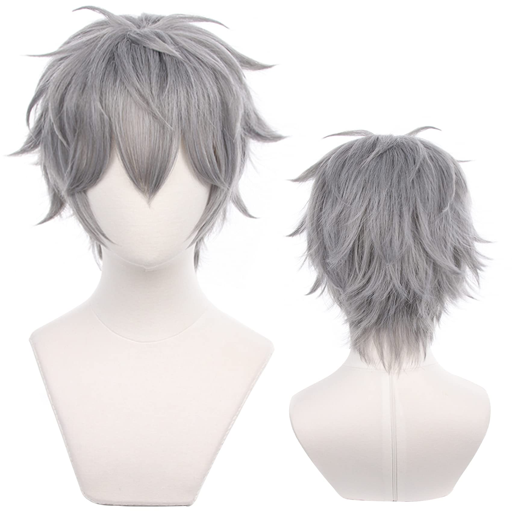 Grey Short Wig for Men with Straight Messy Heat Resistant Fiber Synthetic Costume Hairs for Men Halloween Comic Con Cos Anime Party Replacement Wigs