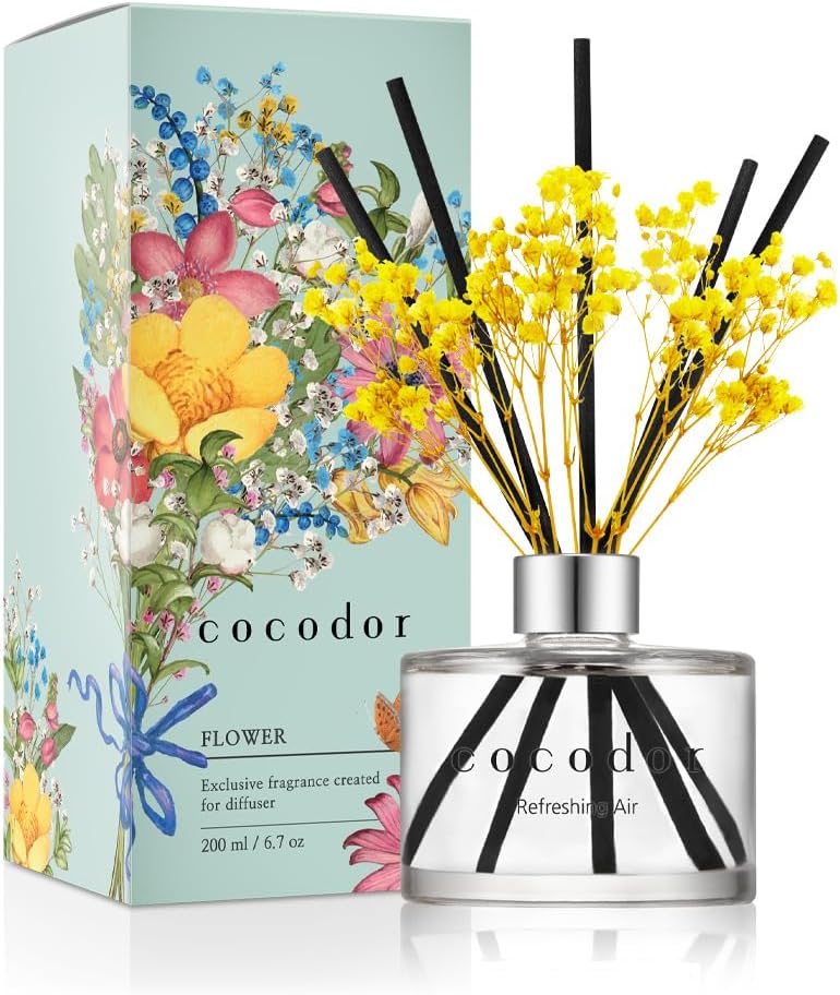– Cocodor Preserved Real Flower Reed Diffuser/Refreshing Air / 6.7oz(200ml) / 1 Pack/Reed Diffuser Set, Oil Diffuser & Reed Diffuser Sticks, Home Decor & Office