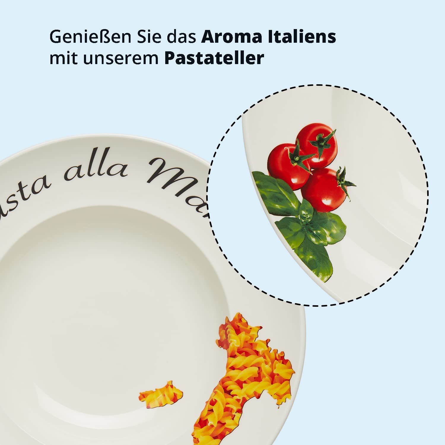 KHG 2er Set Pastateller, extra groß mit 30cm Durchmesser in Pasta alla Mama Print, perfekt für Gastro und Zuhause, hochwertiges Porzellan, Suppenteller, Salatteller, Spühlmaschinengeeignet