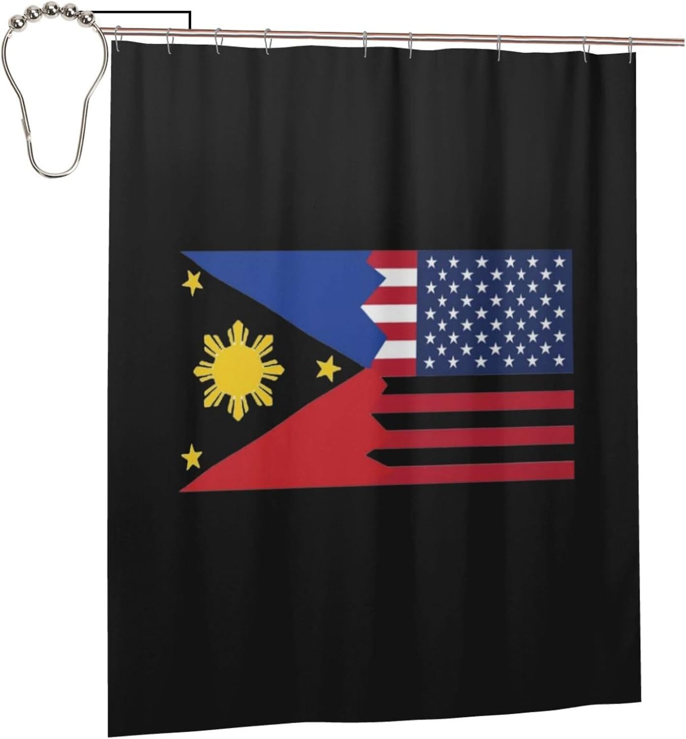 Fpandawang American Philippines Bathroom Fabric Shower Curtain with 12 Buckles and Hooks, Washable, Waterproof, 60x72 Inches