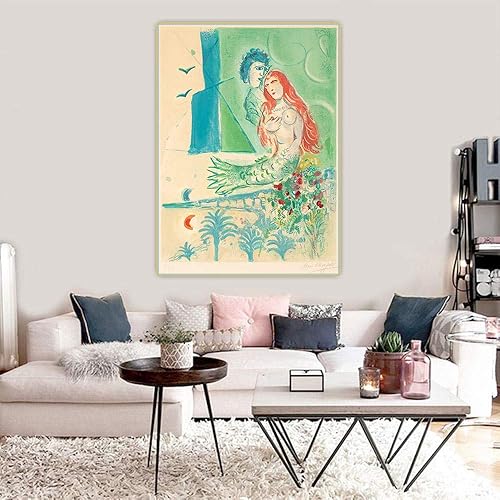 Miniatura 5 de Marc Chagall - Arte de pared, diseño de sirena con el poeta, arte abstracto, expresionismo, pintura famosa, póster nórdico, vintage, cuadros de sala