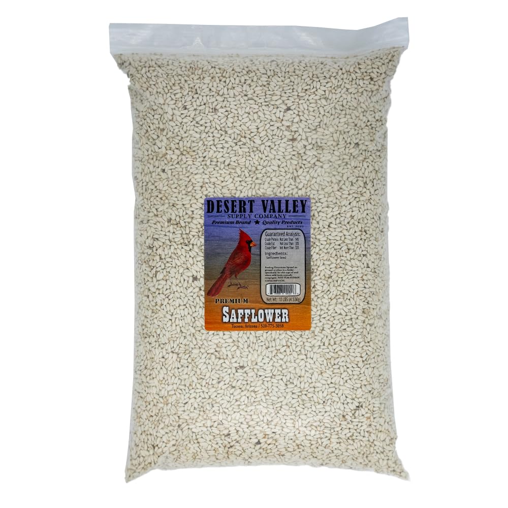 Desert Valley Safflower Seed, All Natural, Non-GMO Premium Wild Bird Food for Cardinals, Jays, Doves and More (10 Pounds)