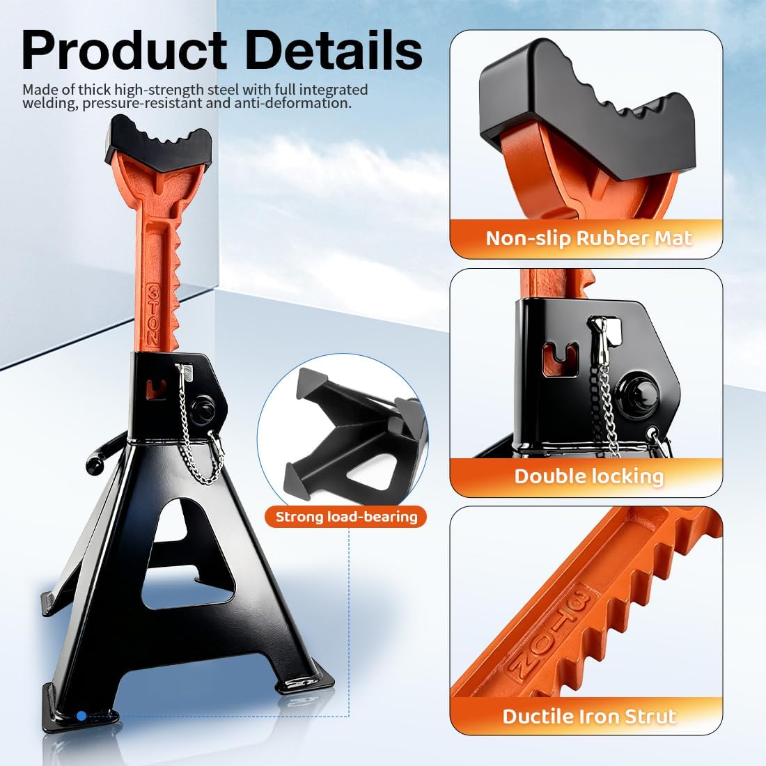Jack Stands,3 Ton (6000 LBS) Double Locking Jack Stands