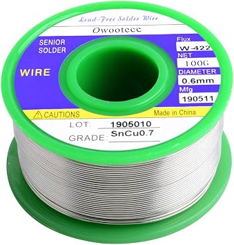 Lead Free Solder Wire 0.6mm Sn99.3 Cu0.7 with Rosin Core for Electrical Soldering Net Weight 100g/0.22lb
