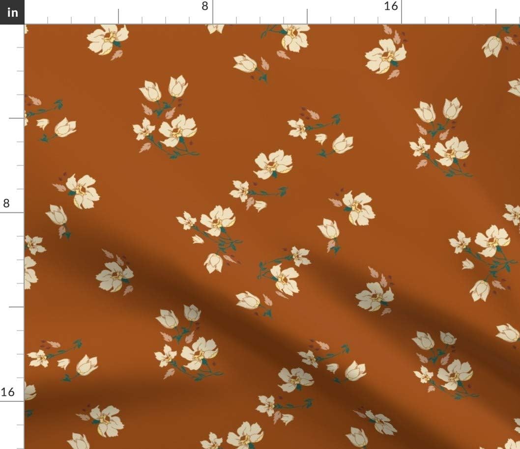 Spoonflower Fabric - Vintage Floral Retro Hippy Burnt Rust Color Summer Garden Flower Printed on Petal Signature Cotton Fabric by The Yard - Sewing Quilting Apparel Crafts Decor