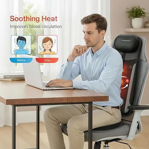 Miniatura 6 de Masajeador de espalda con calor, almohadilla para silla de masaje de cuerpo completo para aliviar el dolor, masajeador de silla Shiatsu para