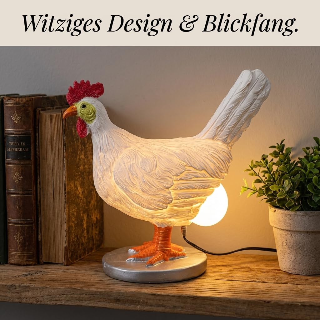 Ejoyous Lampe de Table Décorative Poule Pondeuse, LED en Résine, Veilleuse Drôle pour Salon et Chambre