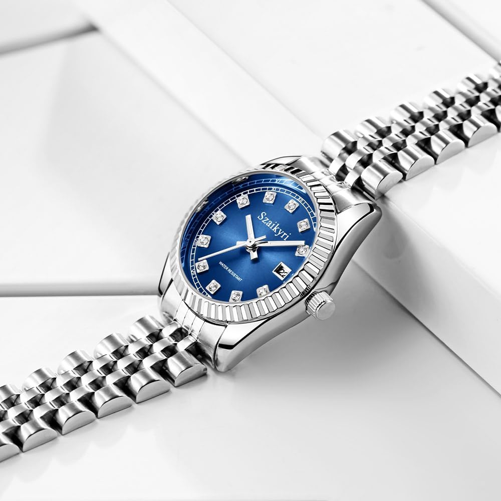 Classic Watch for Women with Solid Stainless Steel Band and Calendar Water Resistant - Image 4