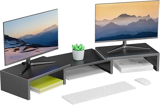 Dual Monitor Stand for Desk, Metal Computer Stand, Desk Shelf Riser,Desktop Organizer for Home and Office Use Black