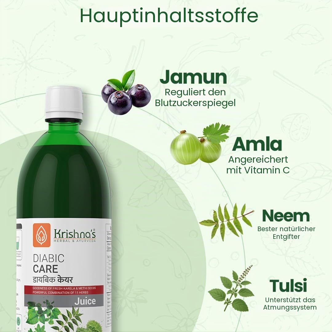 Krishna's Diabic Care Juice - 1000 ml | Blend of 11 herbs Methi, Amla, Karela, Jamun, Kutki, Guduchi & 5 other herbs to manage sugar levels | Health Drink | Made in India
