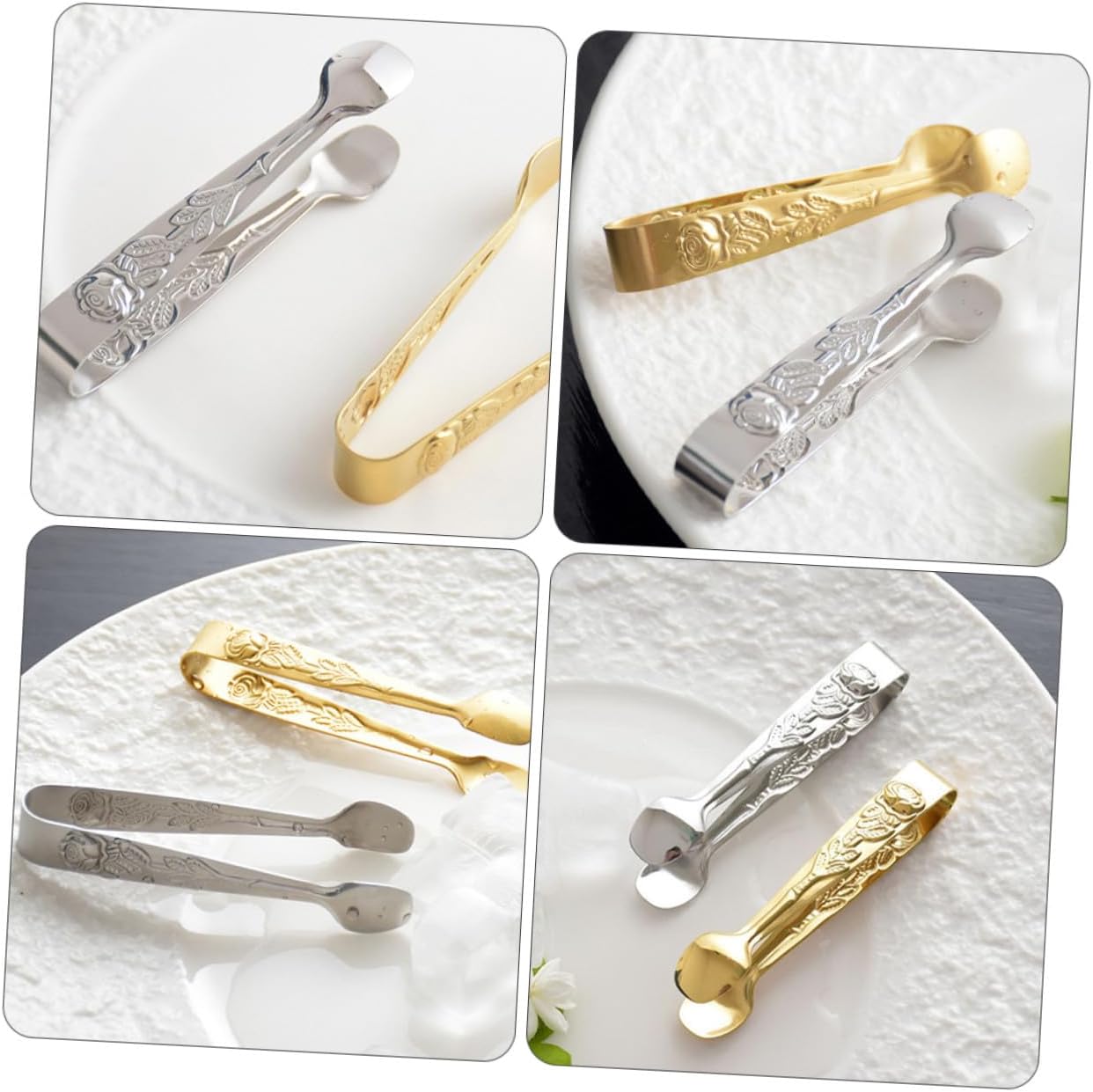 2Pcs Stainless Steel Ice Cube Clips with Rose Flower Handle
