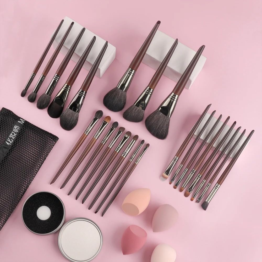 Natürliches Make-up-Pinsel-Set, Lidschatten, Make-up-Pinsel, Ziegenhaar, Kit für Make-up, Nabor Kistey Blending Pinceaux Maquillage (24 Stück in Beutel)