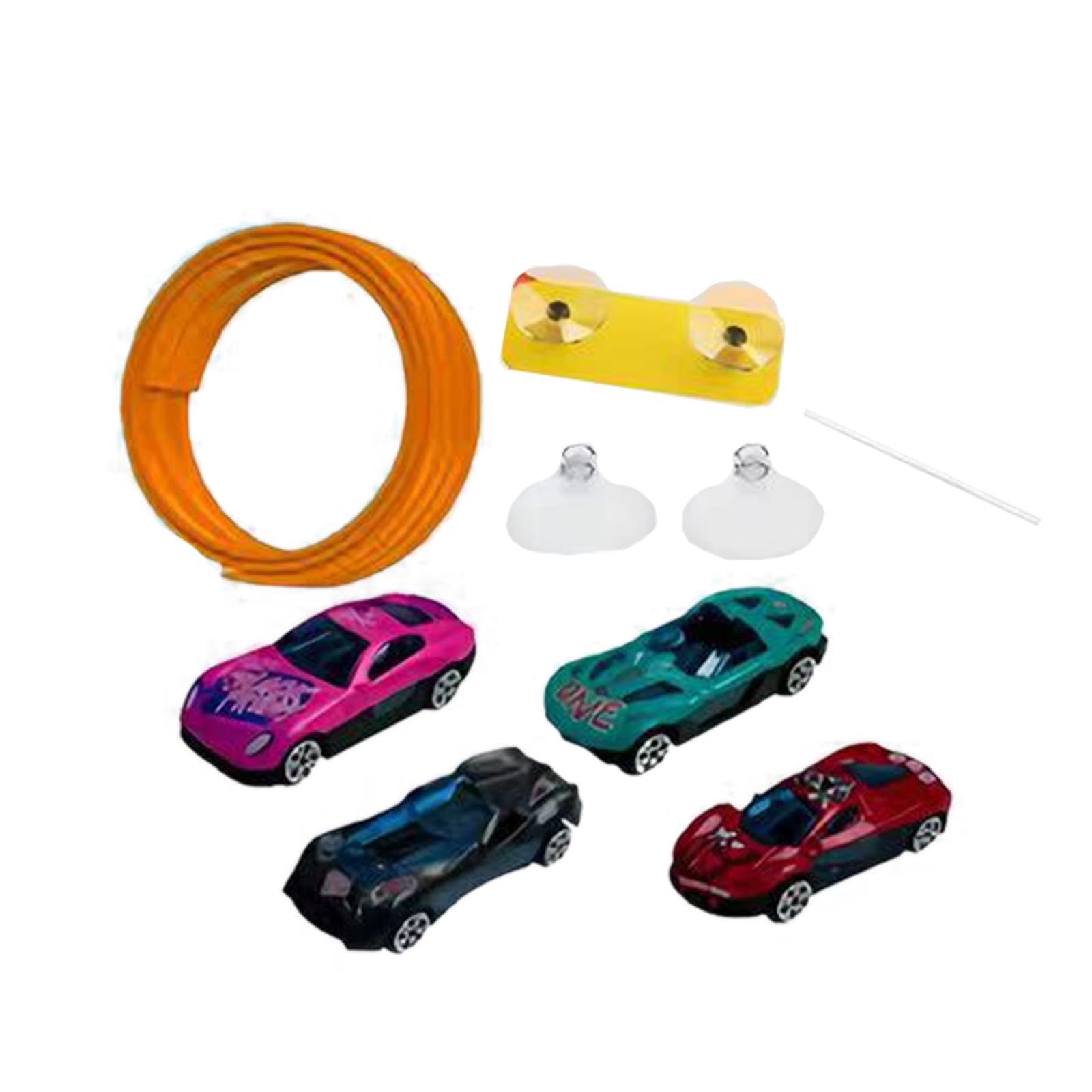 Pista de Carreras Flexible 4.5m (14.8 ft) con Ventosa y 4 Coches de Aleación, Juguete de Pista Portátil para Niños