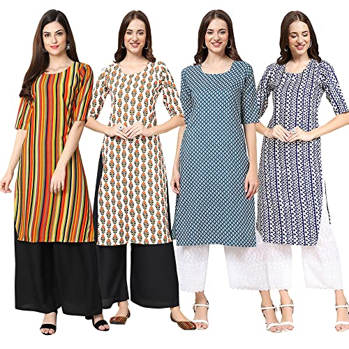 Image of Pinkmint Women's Crepe Digital Print Straight Kurta [Pack of 4] (CCV-334-338-339-335)