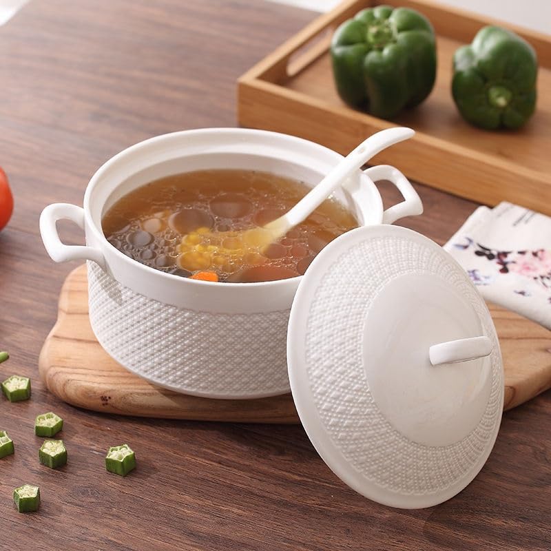 Vnook Kochtopf aus Keramik, japanischer Hot Pot, Auflaufform, Kochgeschirr, Eintopf, Suppe, Steingut, Tontopf mit Deckel, Doppelgriff, Küche, Steingut (Size : 3L