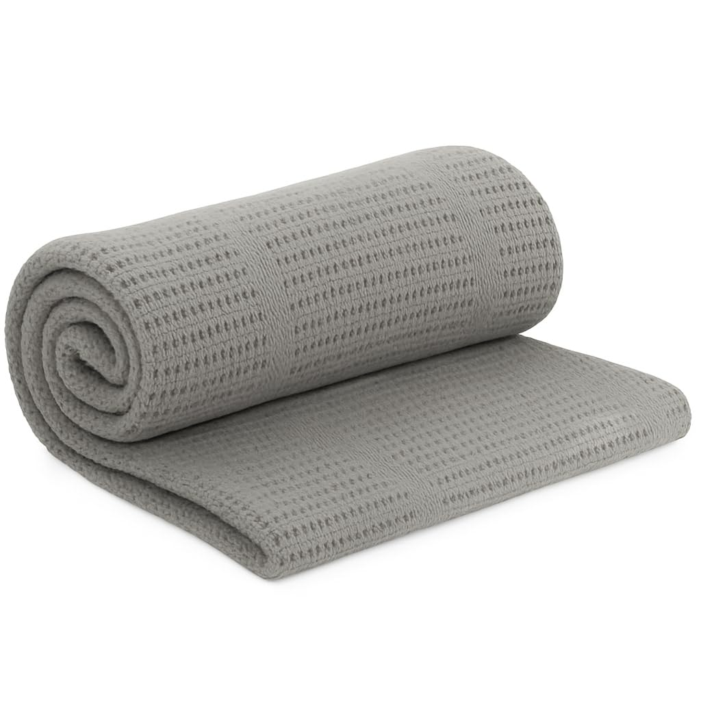 100% Cotton Cellular Soft Baby Blanket for Cot Pram Moses Basket, Grey, 60x90cm