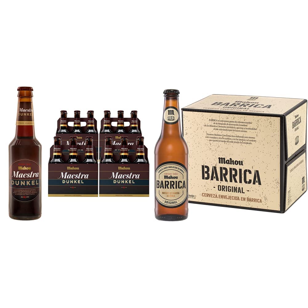 Mahou Maestra Dunkel - Cerveza Lager Oscura, 6.1% Volumen de Alcohol - Pack de 24 Botellines x 33 cl & Barrica - Edición Original Envejecida, Pack de 12 Botellines x 33 cl - 6,1% Volumen de Alcohol