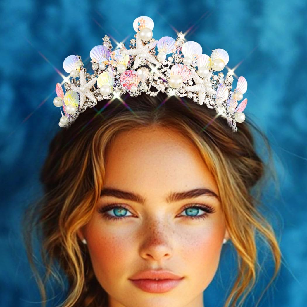 JEAIRTS Mermaid Crown Silver Shell Tiara Sparkly Ocean Princess Hair Accessories for Women - Image 7