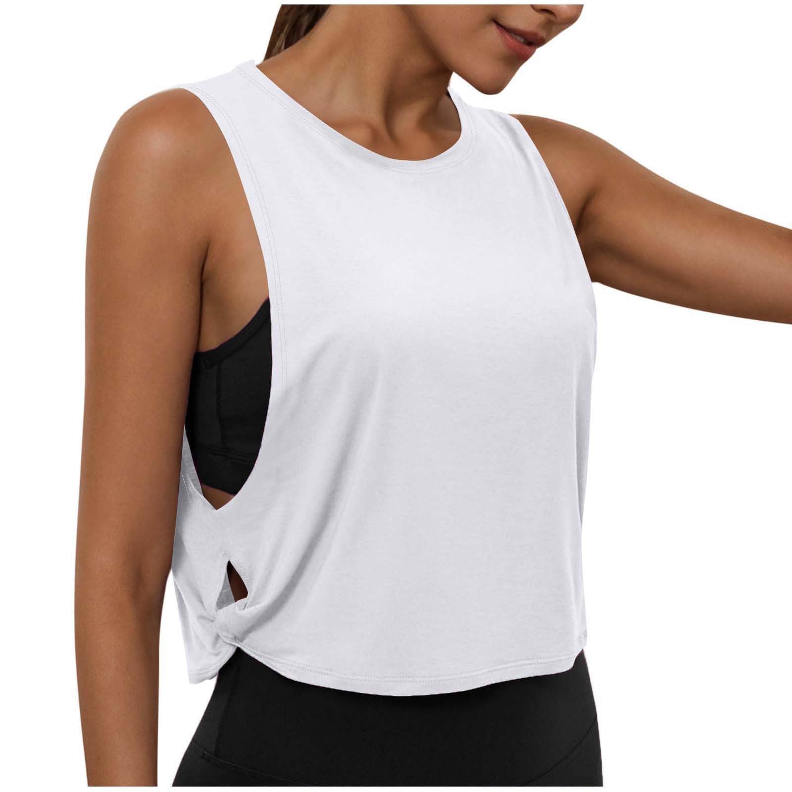 Women's Sleeveless Workout Vest Tops - Solid Tank Top with Side Hollowed Out, Breathable Round Neck Fitness Shirts - 2