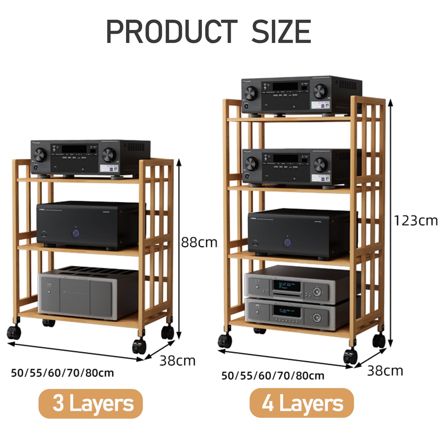 AV-Media-Ständer mit 4 Ebenen, 70 cm, mit Rad, Projektor, Lautsprecher, Aufbewahrungsregal für Heimkino, Audio-Tower, Nizer mit Eck-Entertainment-Center-Design, Stereo-Schrank mit einfacher Mobilität,