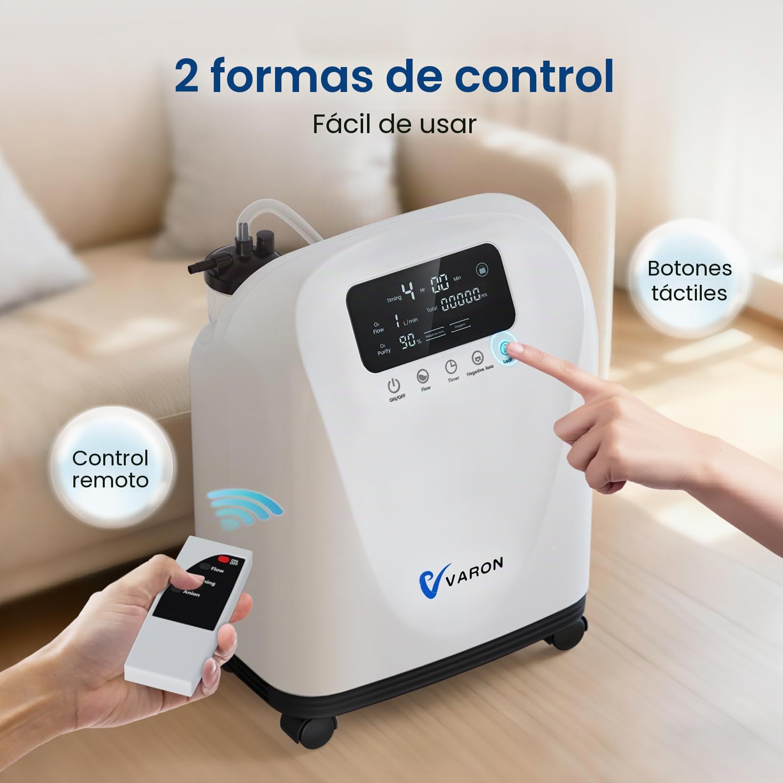 Concentrador de oxígeno portátil para el hogar, Xandoril, 1–9 l/min, 90% de concentración, adecuado para adultos y niños, con control remoto, <45 dB bajo ruido