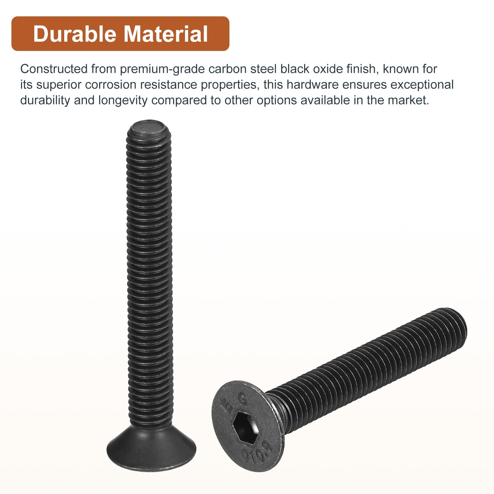 DTGN M8-1.25x60mm Flat Head Socket Cap Screws, 10 Pack Hex Socket Flat Head Screws Carbon Steel Black Oxide, Full Thread - Image 3