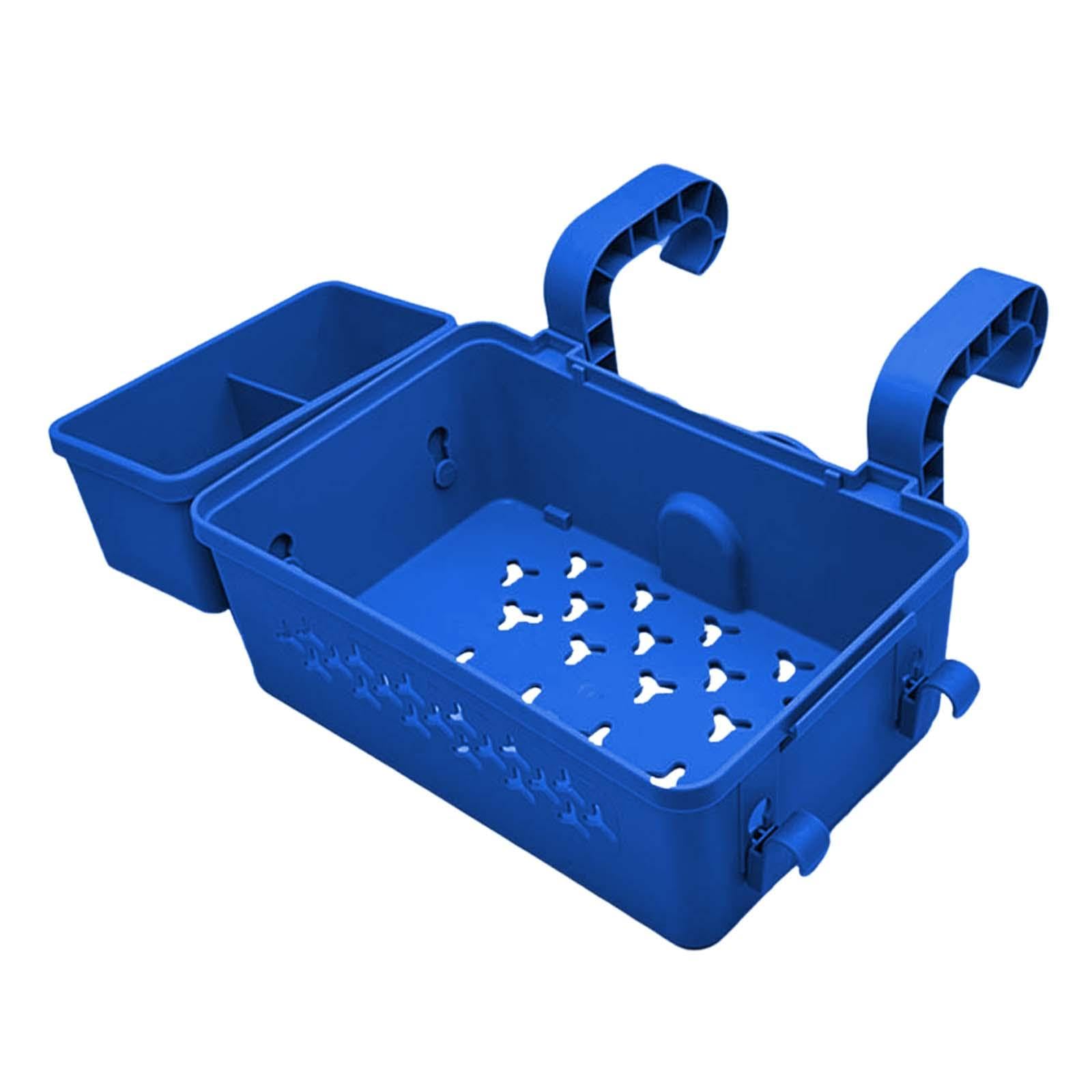 Panier de rangement piscine suspendu bleu avec double porte-gobelet pour serviettes