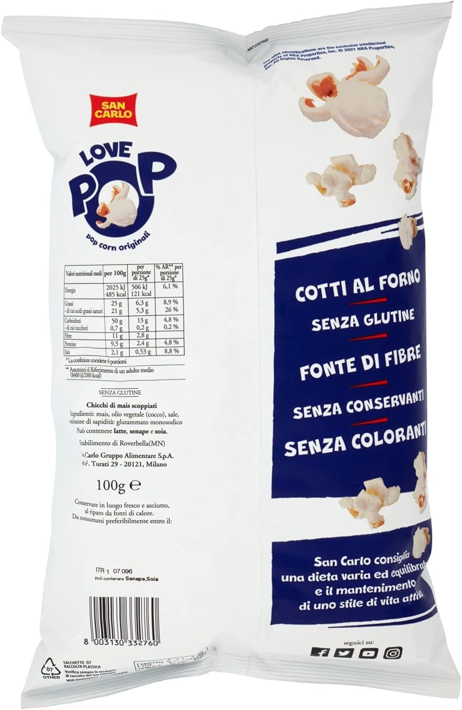 6X San Carlo Love Pop Popcorn Cotti al Forno Senza Glutine (Gluten Free) 100g [CAIYA® BOX da 6 Confezioni]