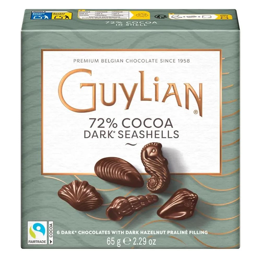 Guylian Belgian Dark Chocolate Seashells, 6 Gourmet Hazelnut Praline Dark Chocolate (72%) Truffles by GuyLian, Dark Chocolate Candy Gift Box for Women and Men, 65g-image-27