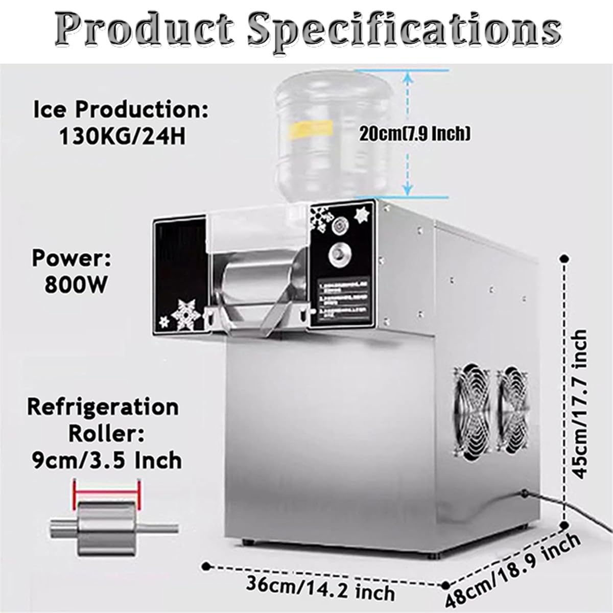 Schneeflocken-Eismaschine, Elektrische Schneekegelmaschine, Gewerblicher Eiscrusher, 130kg/h, Einstellbare Geschwindigkeit