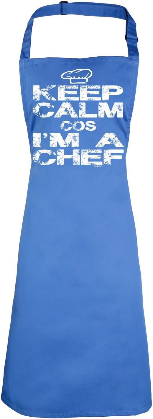 - KEEP CALM COS I'M A CHEF NEW PREMIUM HEAVYWEIGHT APRON 195 gsm (Distressed Style Print) kitchen birthday gifts novelty cooking aprons clothing