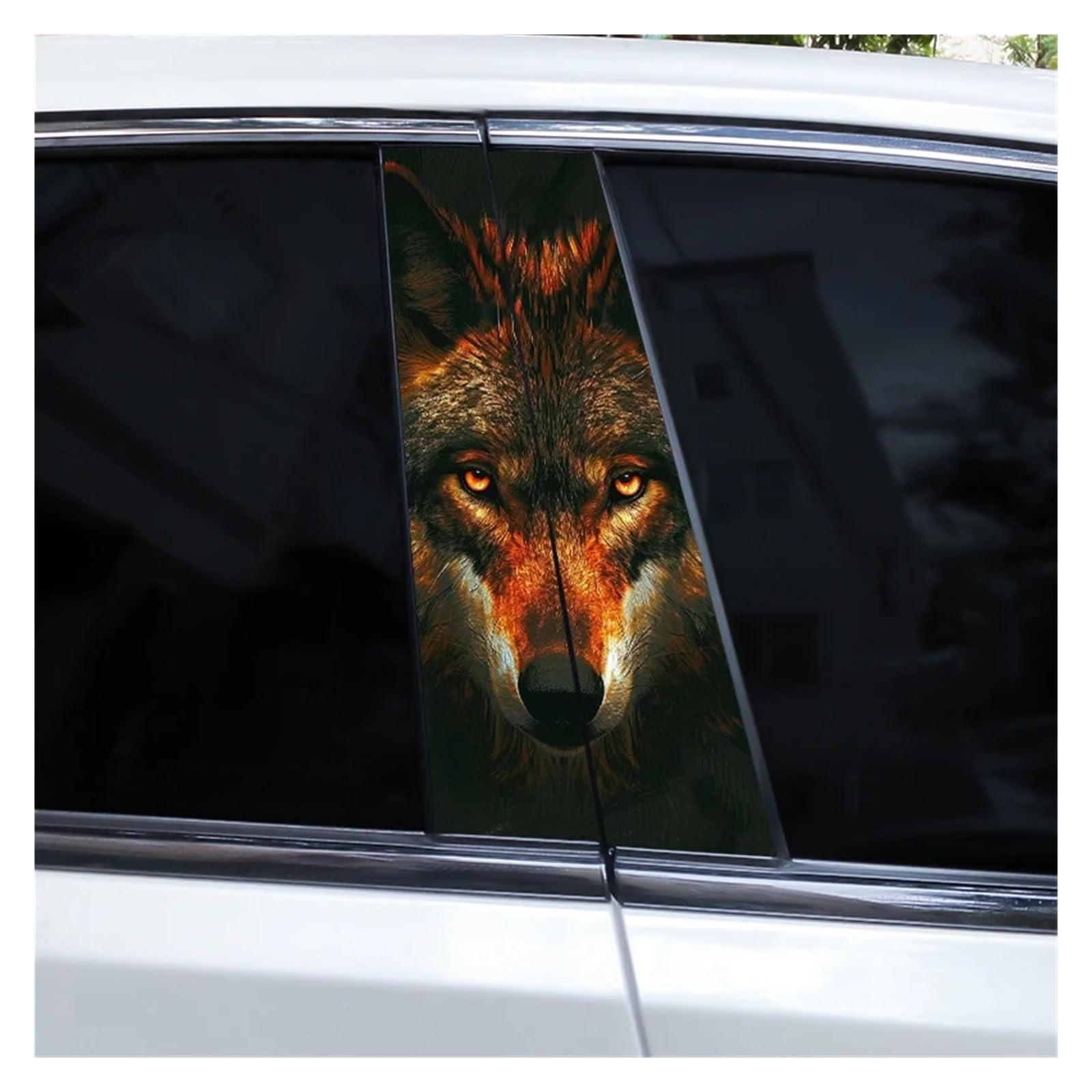 Car Side Decals 2pcs White Black Wolf Animal Car B-Pillar Stickers Door Post Sun-Proof and Waterproof Center Column Decal(Style N)