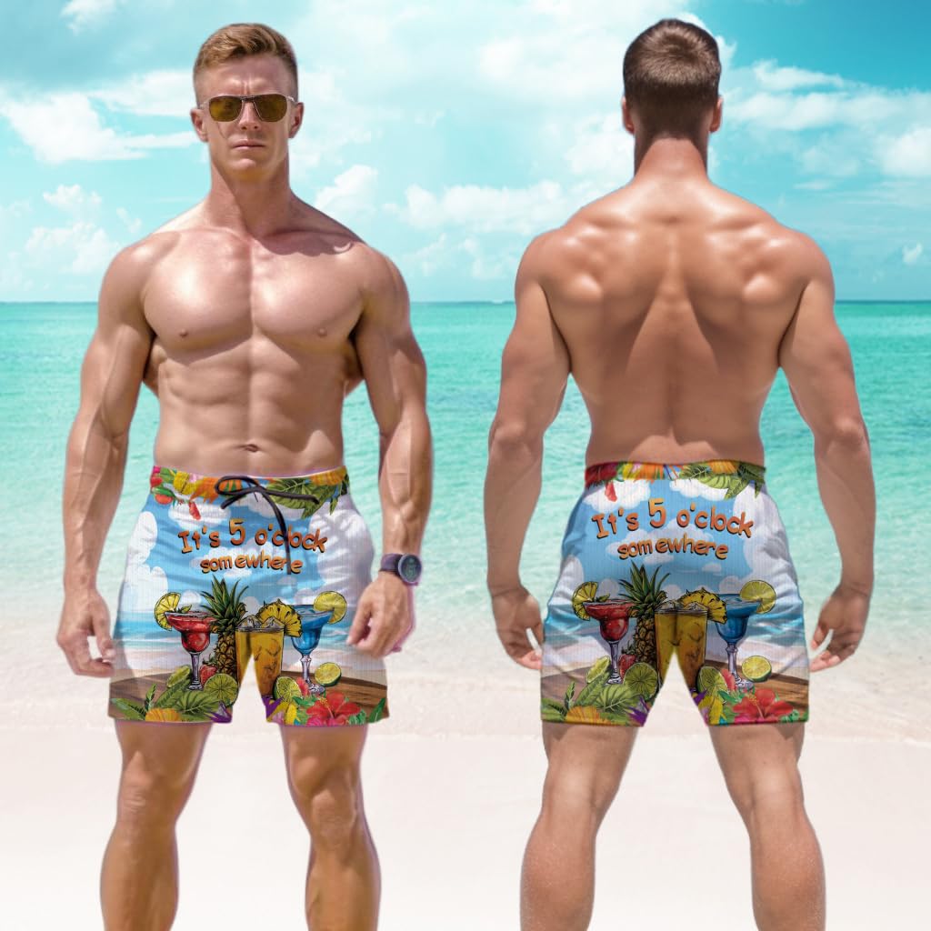 It's 5 O'clock Mens Swim Trunks - Somewhere Men's Summer Quick-Dry Swim Shorts with Pockets Series 02 Size 2XL