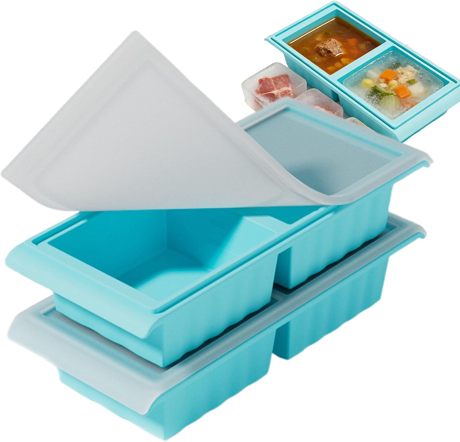 Freezer Molds | Leakproof Containers - Silicone Freezer Trays with Lid | for Broth Soup Leftovers Sauce Meal Prep Freezing Baking Home Kitchen Restaurant