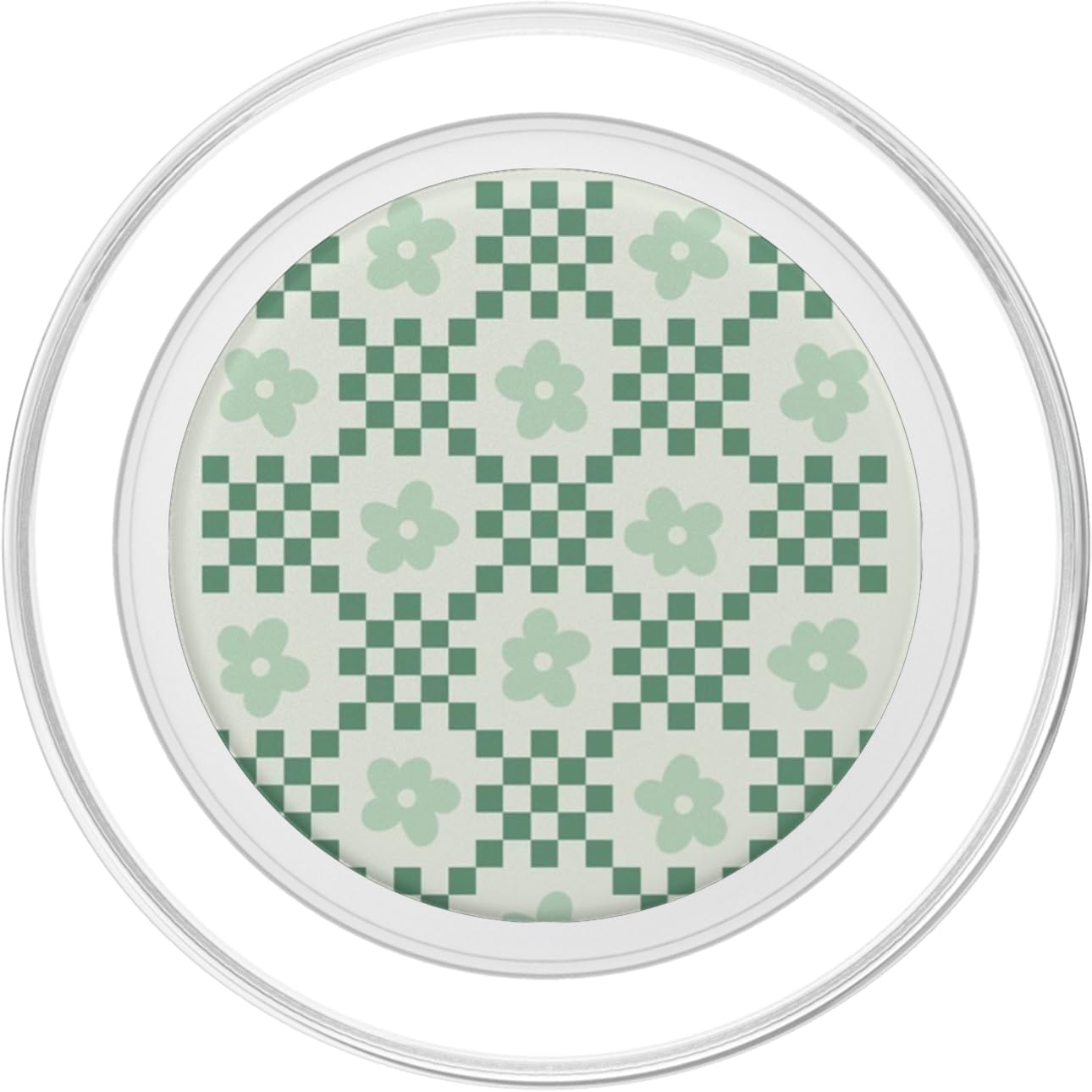 Green Checkerboard Floral Pattern PopSockets PopGrip for MagSafe