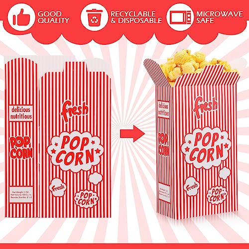 Image of Ireer 200 Pcs 1oz Popcorn Boxes Popcorn Containers Bulk Red and White Striped Paper Boxes for Puffed Rice Machine Movie Night Party Theater Carnival Circus Party Supply