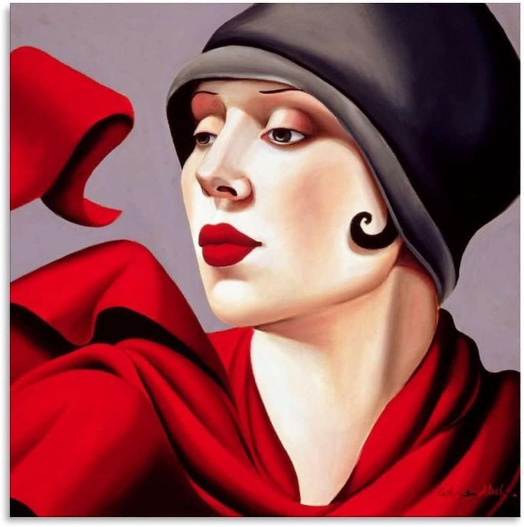 Waeta Rnvzx Tamara De Lempicka Posters《Red Scarf》Woman Canvas Wall Art Famous Painting Tamara De Lempicka Prints For Home Decor Picture 50x50cm No Frame