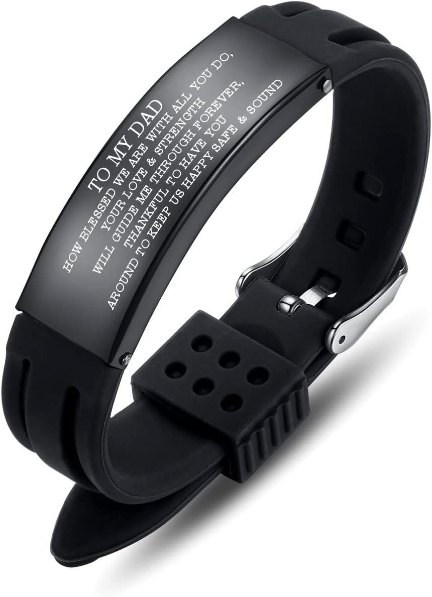 To my dad bracelet from son,daughter to Father Gift Idea Love Message Engraved Sport Silicone ID Bracelet for your Daddy