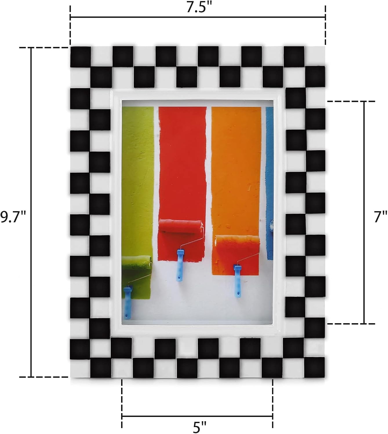 Black and White Picture Frames 5x7 Checkered Picture Frame Fun Unique Checkered Home Decor Room for Tabletop or Wall Hanging Resin