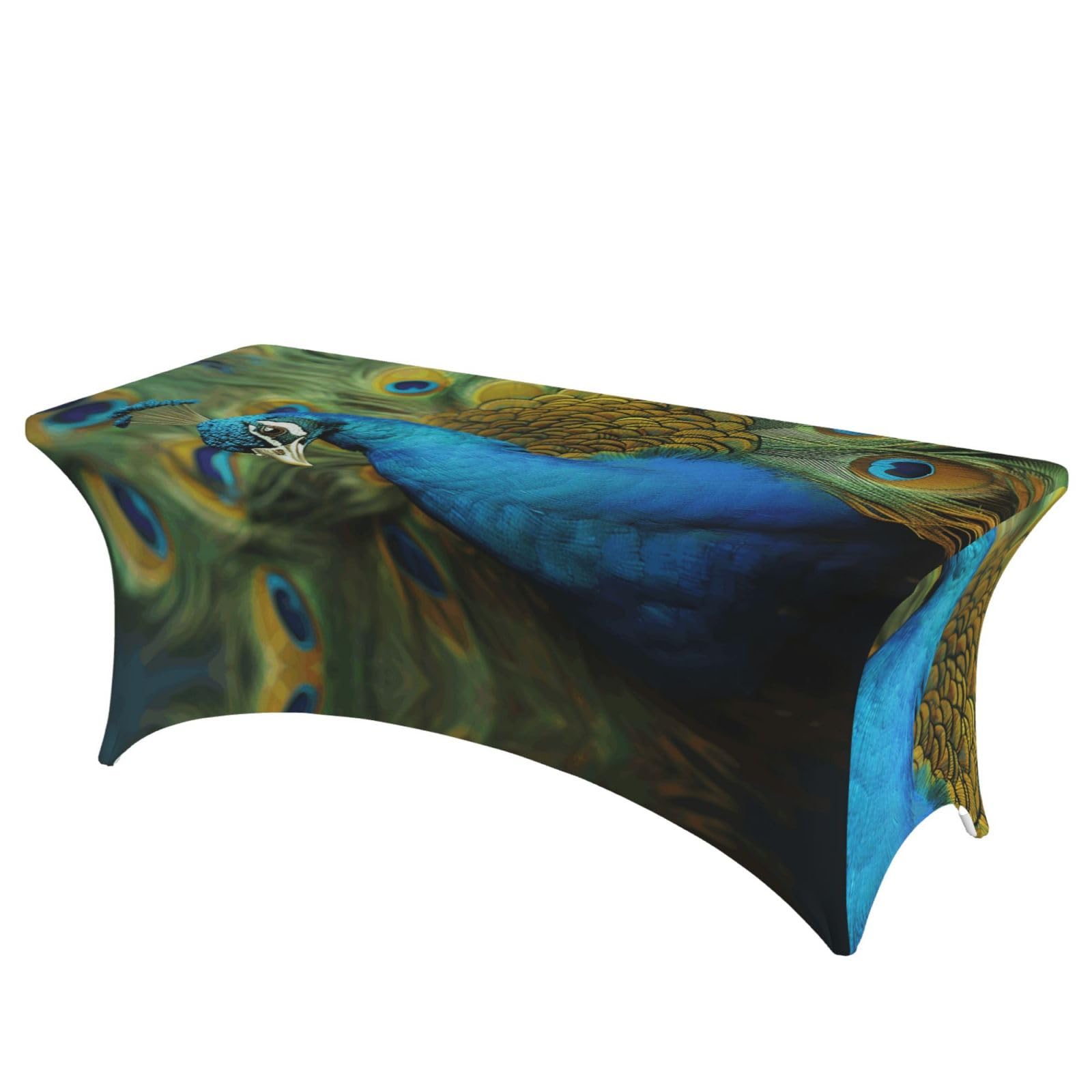 Nappe extensible 1,8m en élasthanne infroissable motif plumes de paon