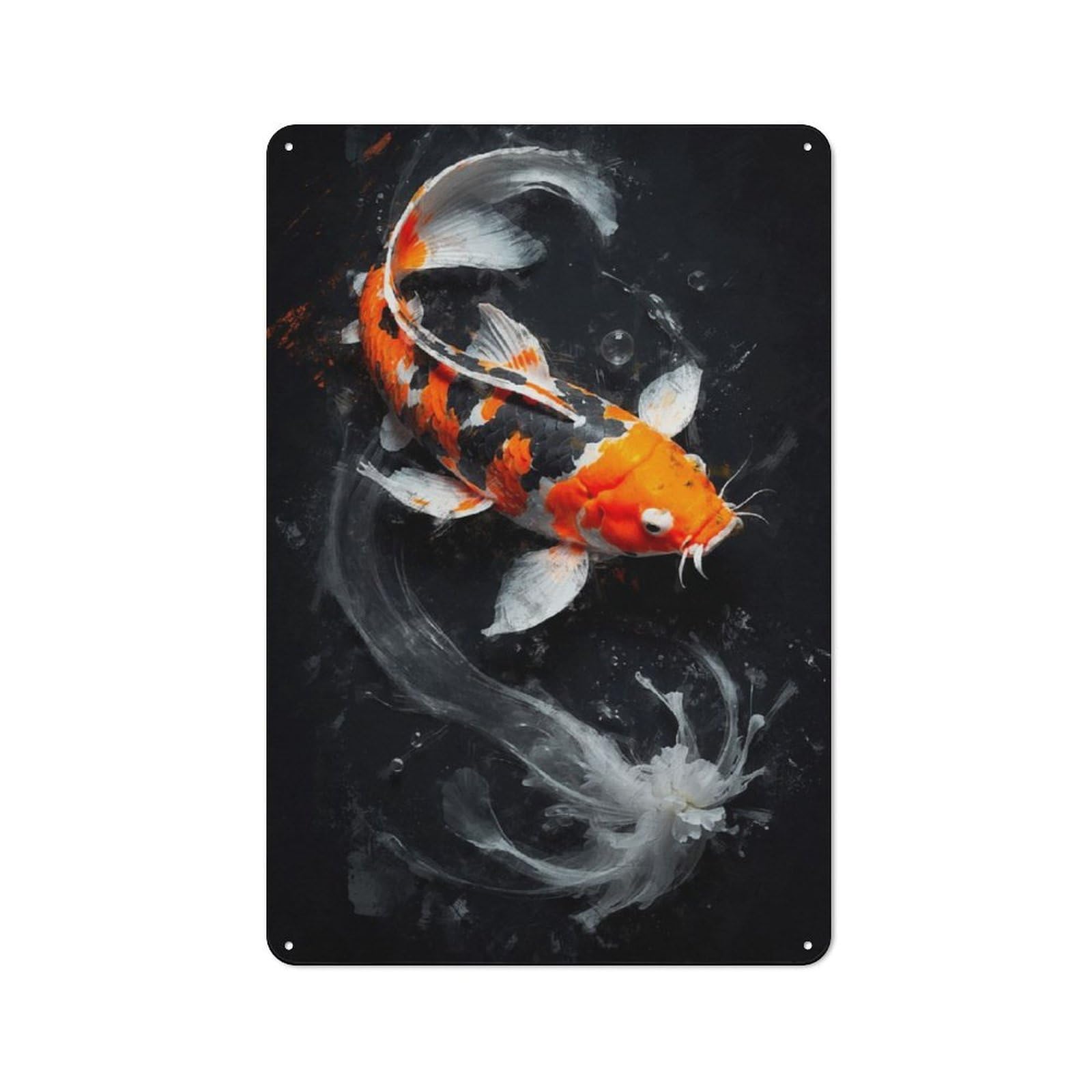 Junmoney Golden Koi In Bloom Metal Plaque 30X20cm With For Garage Wall, Vintage Decor, For Vintage Wall Decor Fans, For Metal Sign Collectors