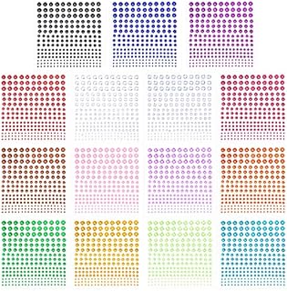 PHOGARY Self-Adhesive Rhinestone Sticker 3375 Pieces Crystal in 5 Size 15 Colors Bling Jewels Gems Stick on for Crafts, Face Makeup, DIY Nails, Festival, Carnival, Body, Hair
