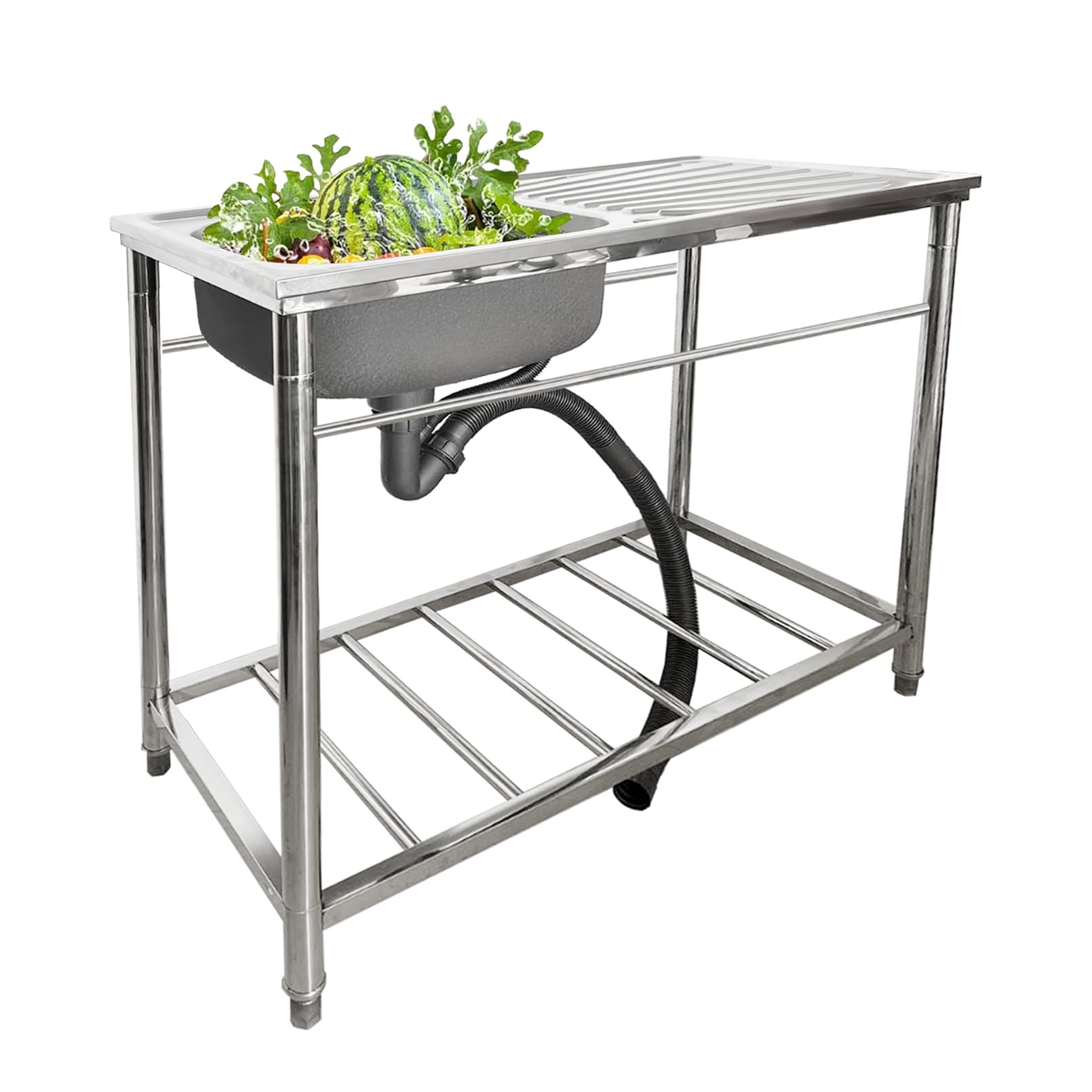 CZYWKDDPP Stainless Steel Utility, Single Bowl Commercial Kitchen with Drainer Shelves, Freestanding for Garage, Laundry Room - Washing Hand Basin W/Workbench