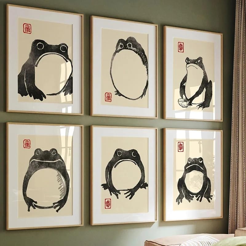 Cuadros de arte mural japonés Ukiyo-e de ranas Matsumoto Hoji, láminas vintage 40x60cm de papel