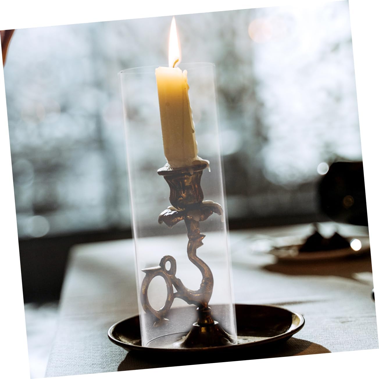 Bottomless Cylinder Glass Candle Holder Vintage Open Flame Shade Fits Various Candles Easy to Clean and Maintain for Home Decor and Events