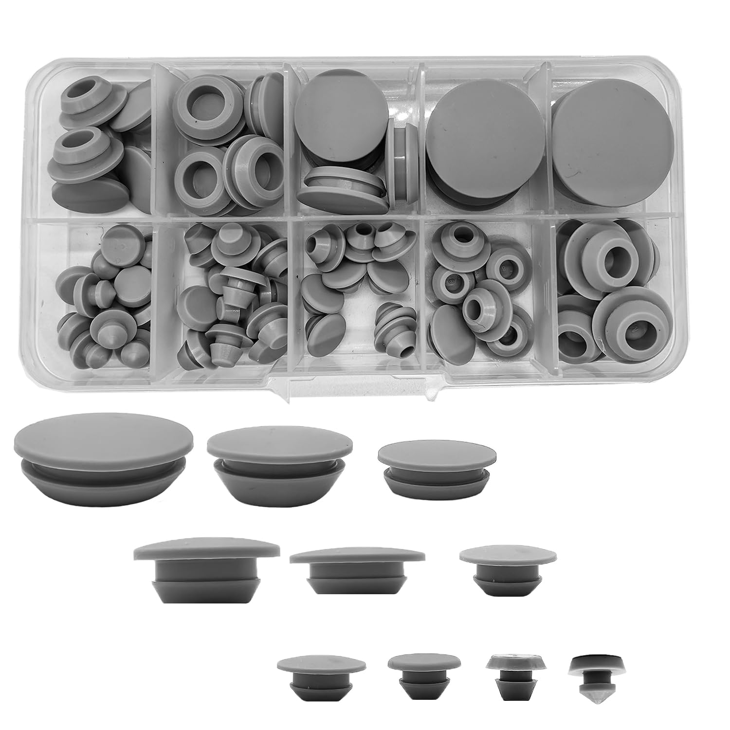 66 Pcs 10 Sizes Grey Silicone Hole Plugs, Plastic Hole Plugs Set