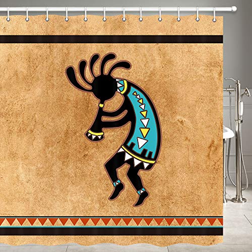Jawo Kokopelli Shower Curtain, Kokopelli Southwestern Style Native American Indian Ancient Ethnic Shower Curtain Fabric Bathroom Shower Curtain Set With Hooks, 72X72 Inch #TOP1
