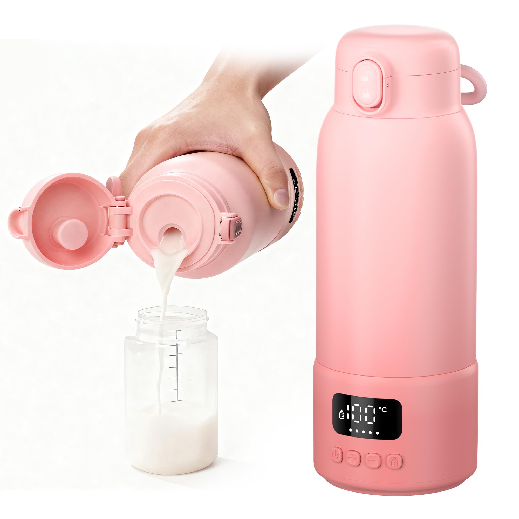 Tragbarer Flaschenwärmer Baby für Unterwegs: 500ml Heizmodi für Muttermilch und Wasser Schnelles Aufheizen und Lange Akkulaufzeit Große Kapazität für den Ganzen Tag